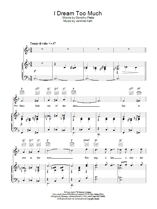 Jerome Kern I Dream Too Much Sheet Music