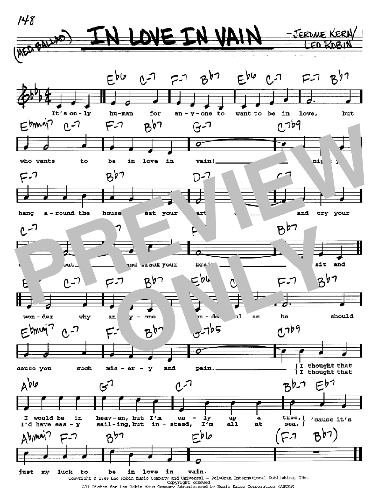 Jerome Kern In Love In Vain Sheet Music