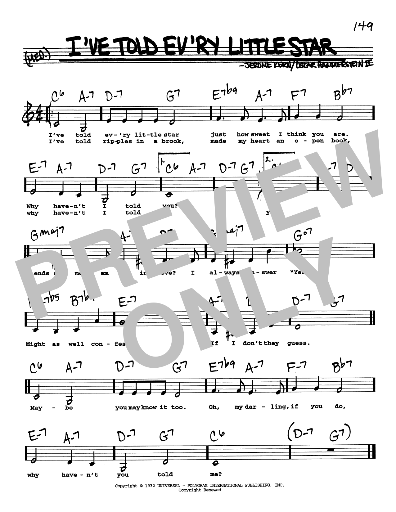 Jerome Kern I've Told Ev'ry Little Star (Low Voice) Sheet Music