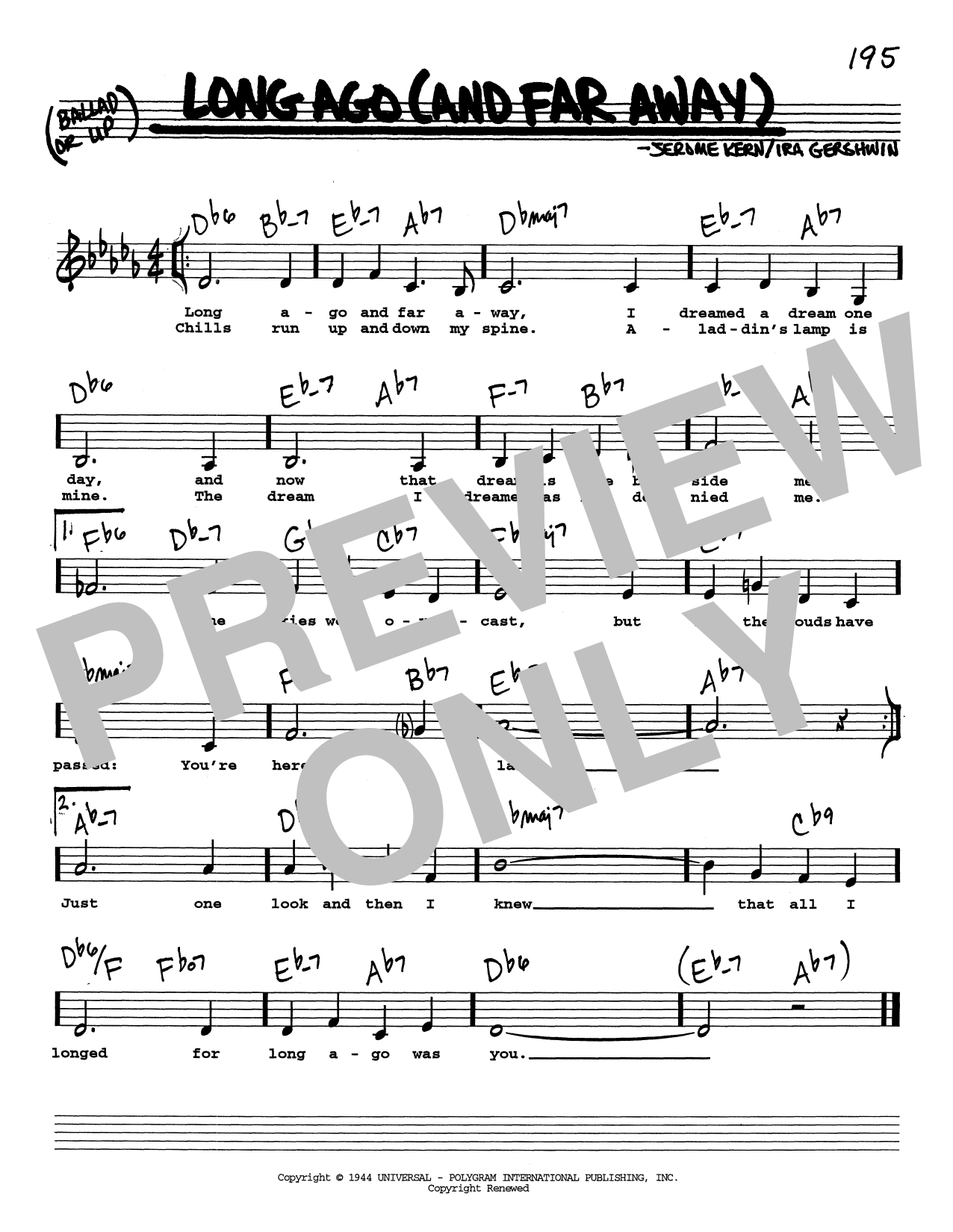Jerome Kern Long Ago (And Far Away) (Low Voice) Sheet Music