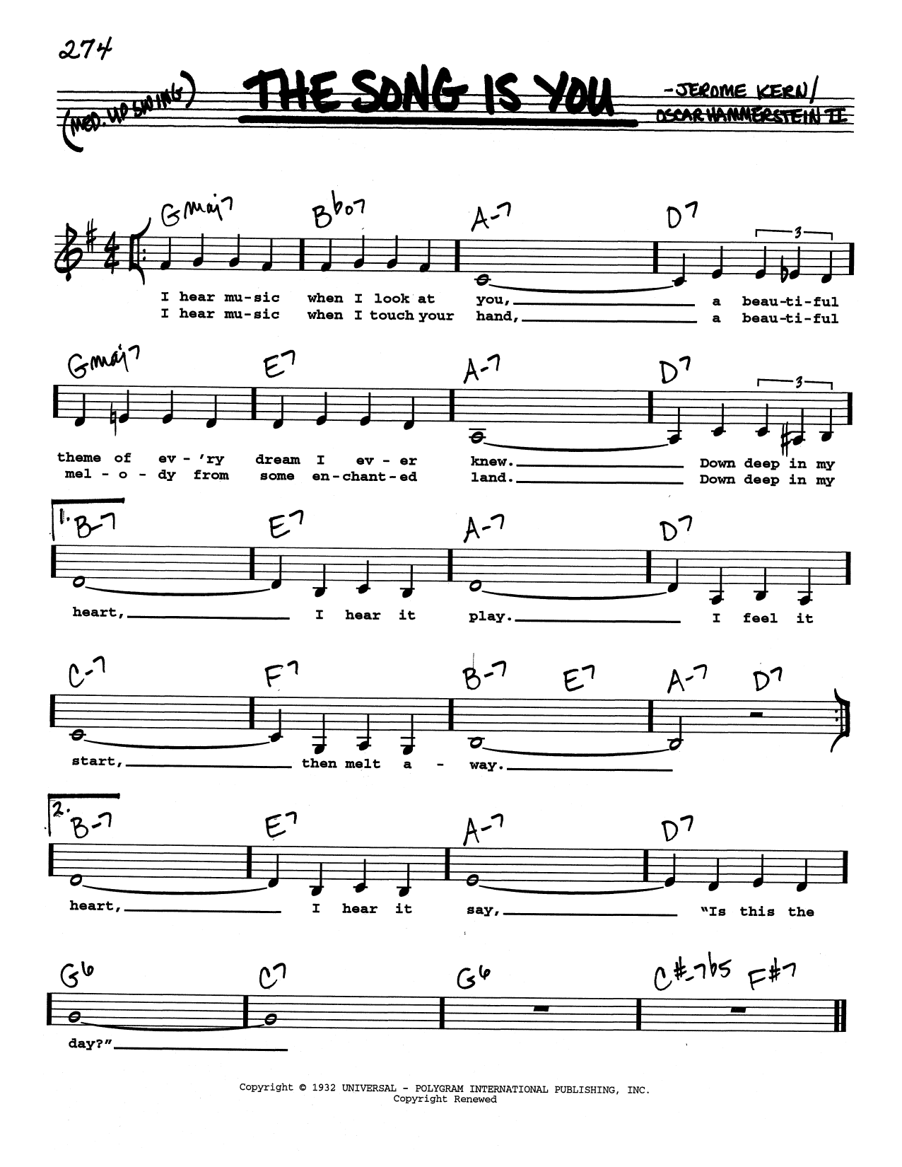 Jerome Kern The Song Is You (Low Voice) Sheet Music