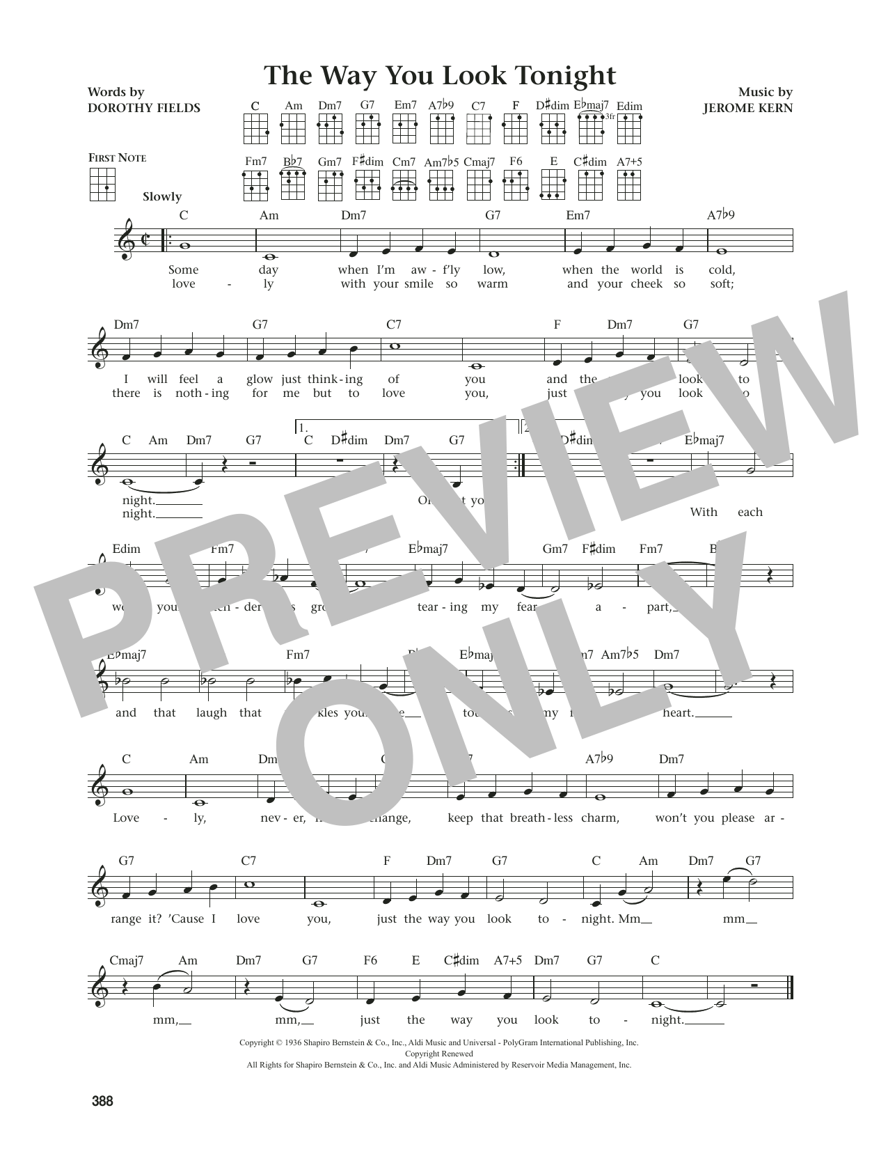 Jerome Kern The Way You Look Tonight (from The Daily Ukulele) (arr. Jim Beloff) Sheet Music