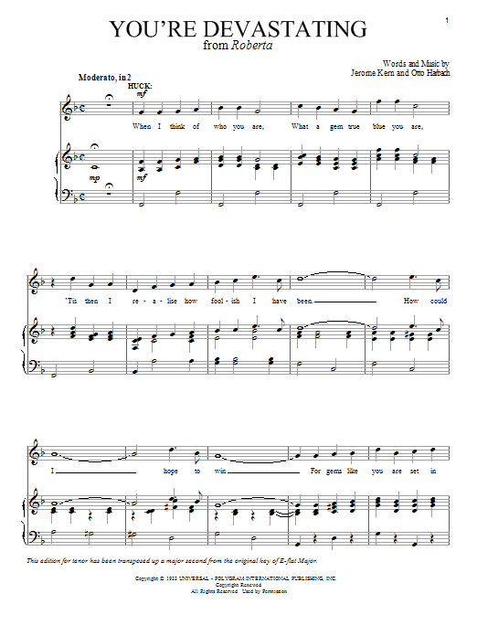 Jerome Kern You're Devastating Sheet Music