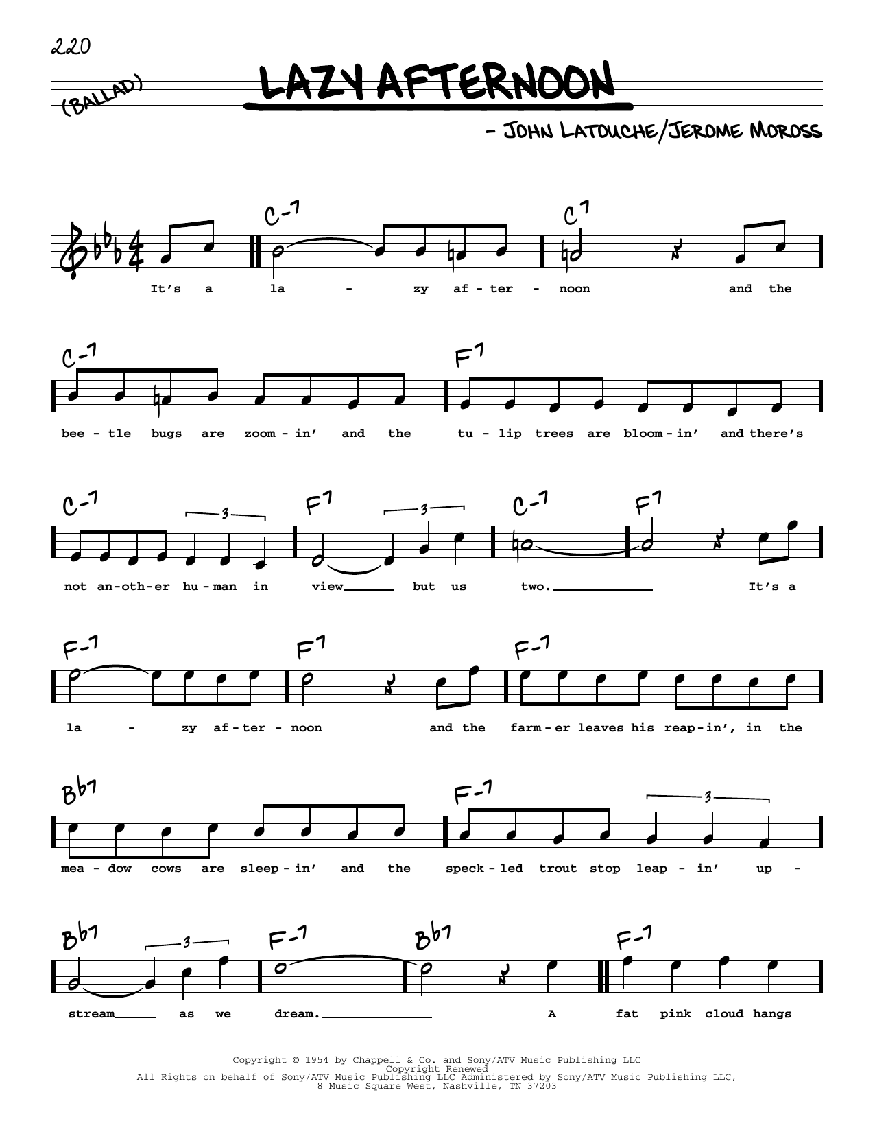 Jerome Moross Lazy Afternoon (High Voice) (from The Golden Apple) Sheet Music