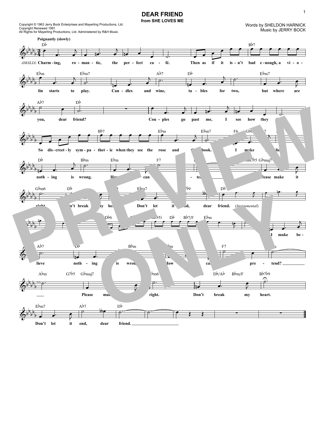 Jerry Bock Dear Friend Sheet Music