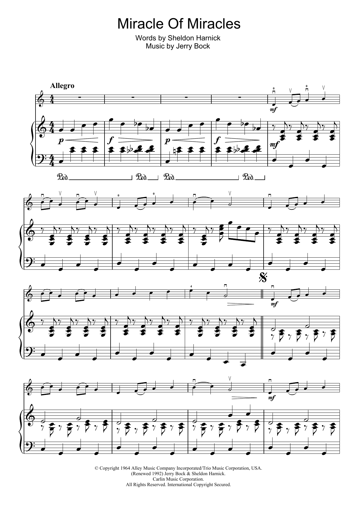 Jerry Bock Miracle Of Miracles (from Fiddler On The Roof) Sheet Music