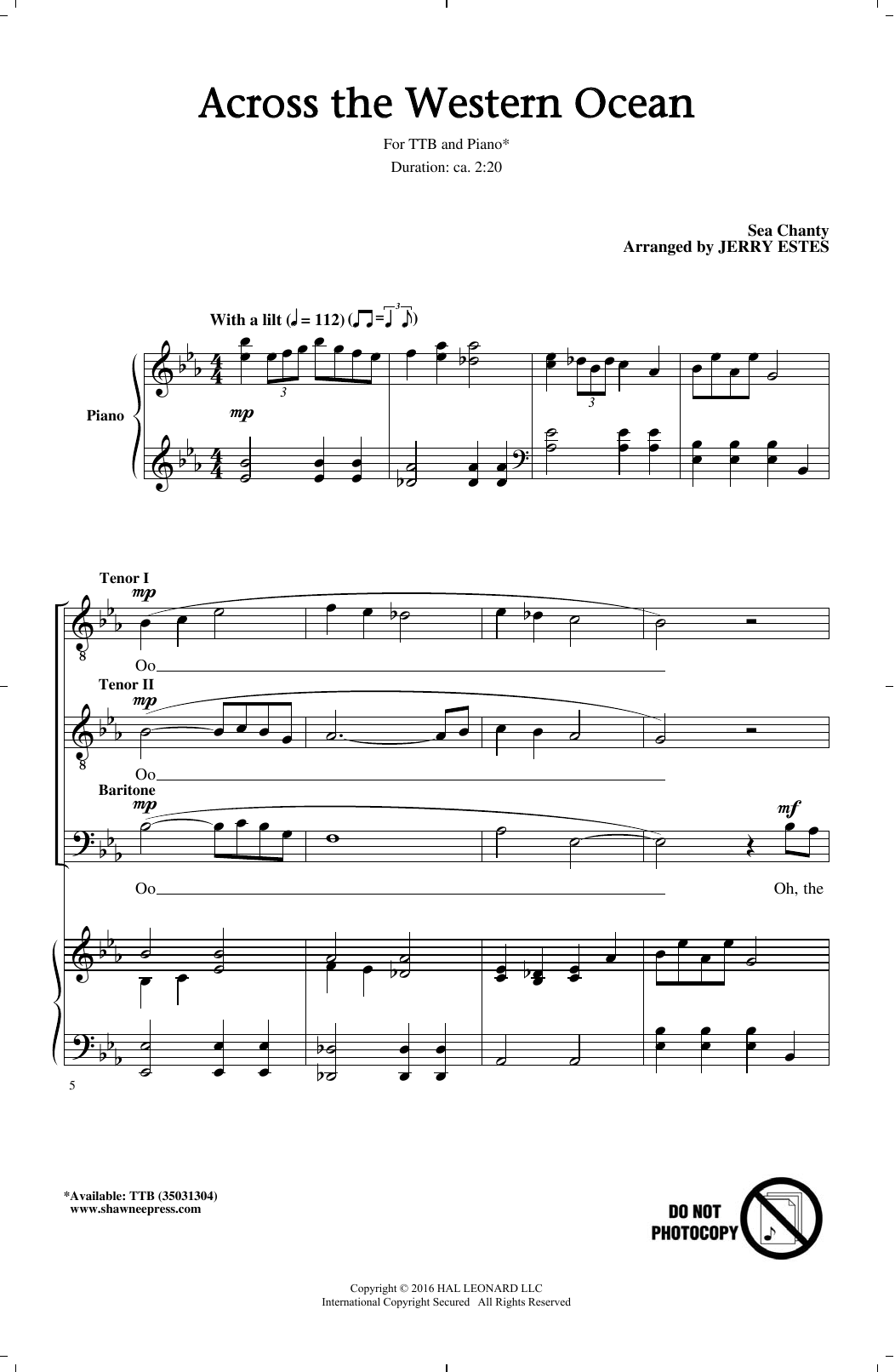 Jerry Estes Across The Western Ocean Sheet Music