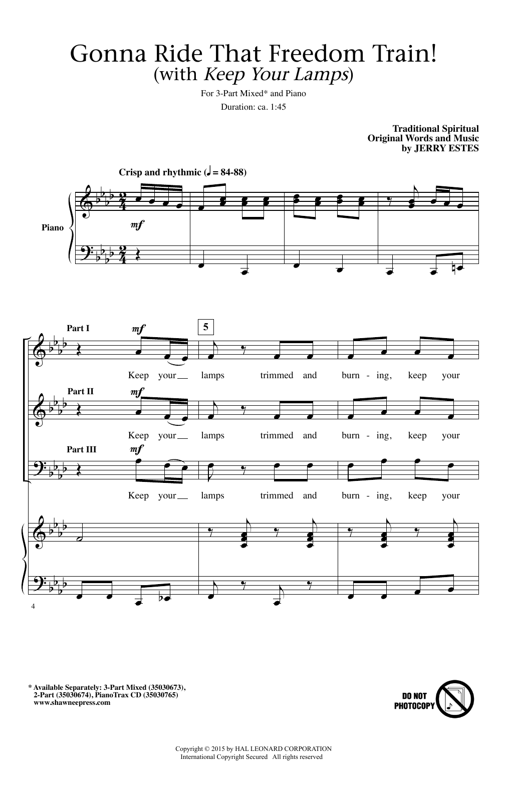Jerry Estes Gonna Ride That Freedom Train! (With Keep Your Lamps) Sheet Music