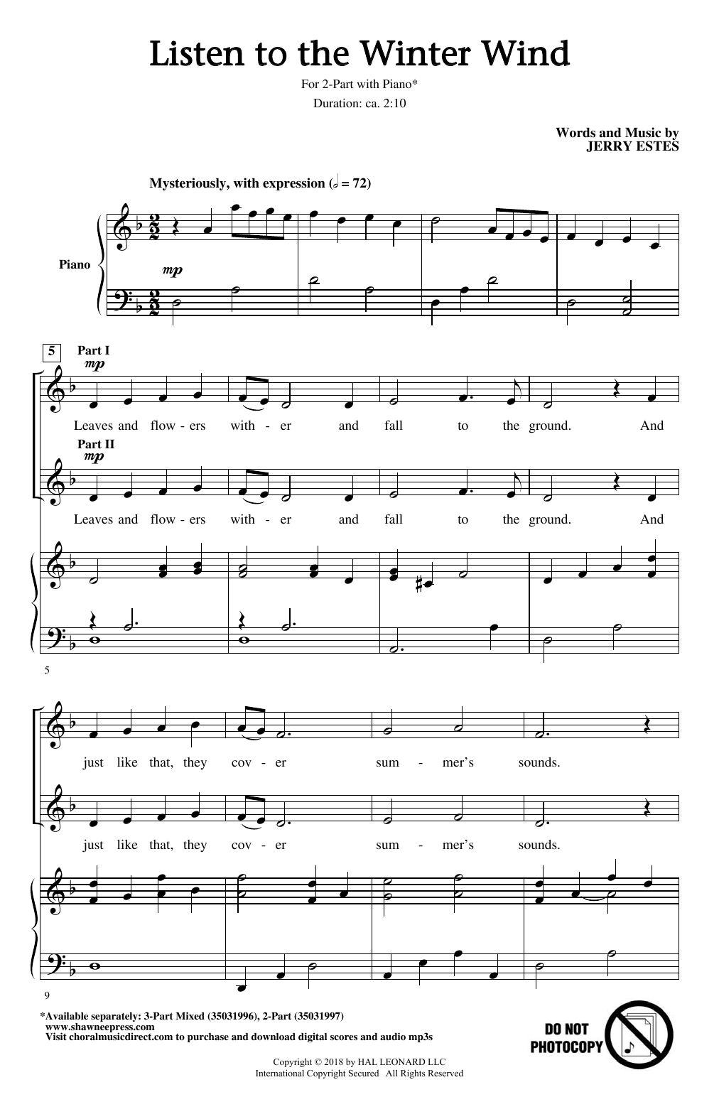 Jerry Estes Listen To The Winter Wind Sheet Music
