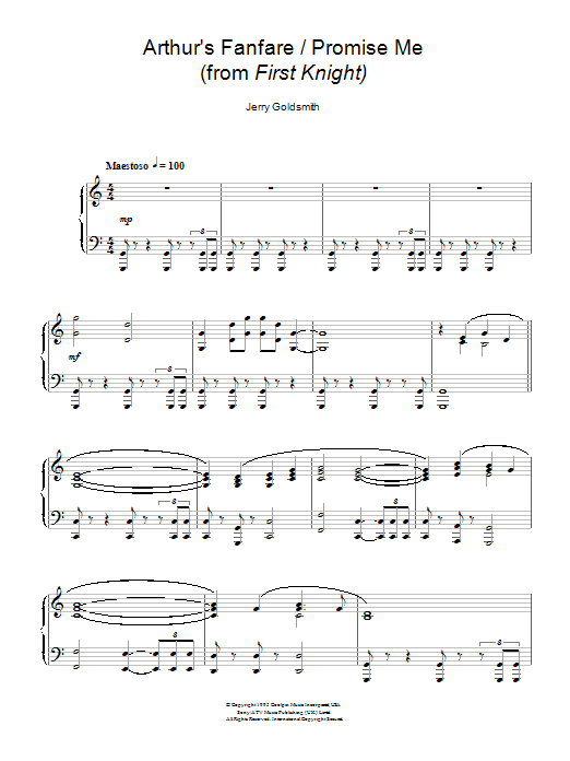 Jerry Goldsmith Arthur's Fanfare / Promise Me Sheet Music