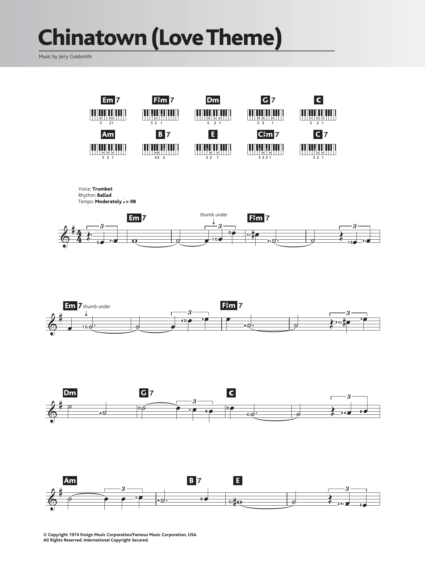 Jerry Goldsmith Chinatown (Love Theme/Jake And Evelyn) Sheet Music