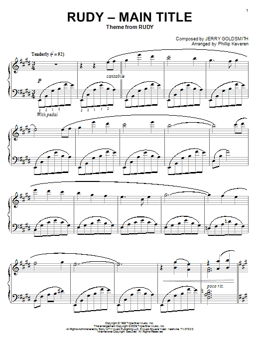 Jerry Goldsmith Rudy - Main Title (arr. Phillip Keveren) Sheet Music