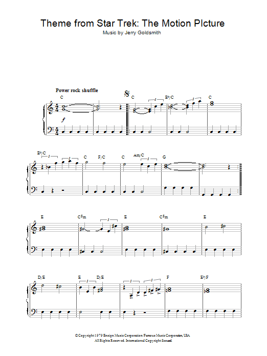 Jerry Goldsmith Theme from Star Trek: The Motion Picture Sheet Music