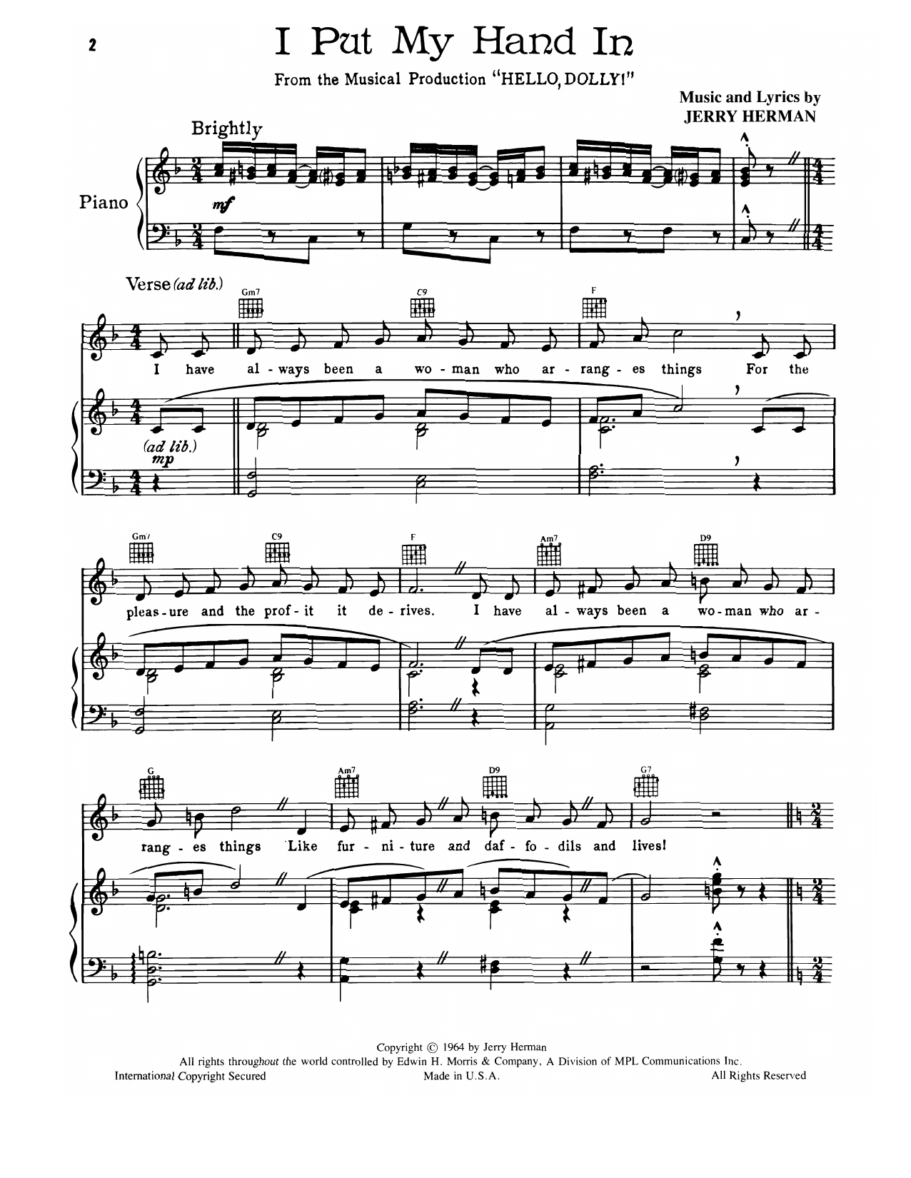 Jerry Herman I Put My Hand In (from Hello, Dolly!) Sheet Music