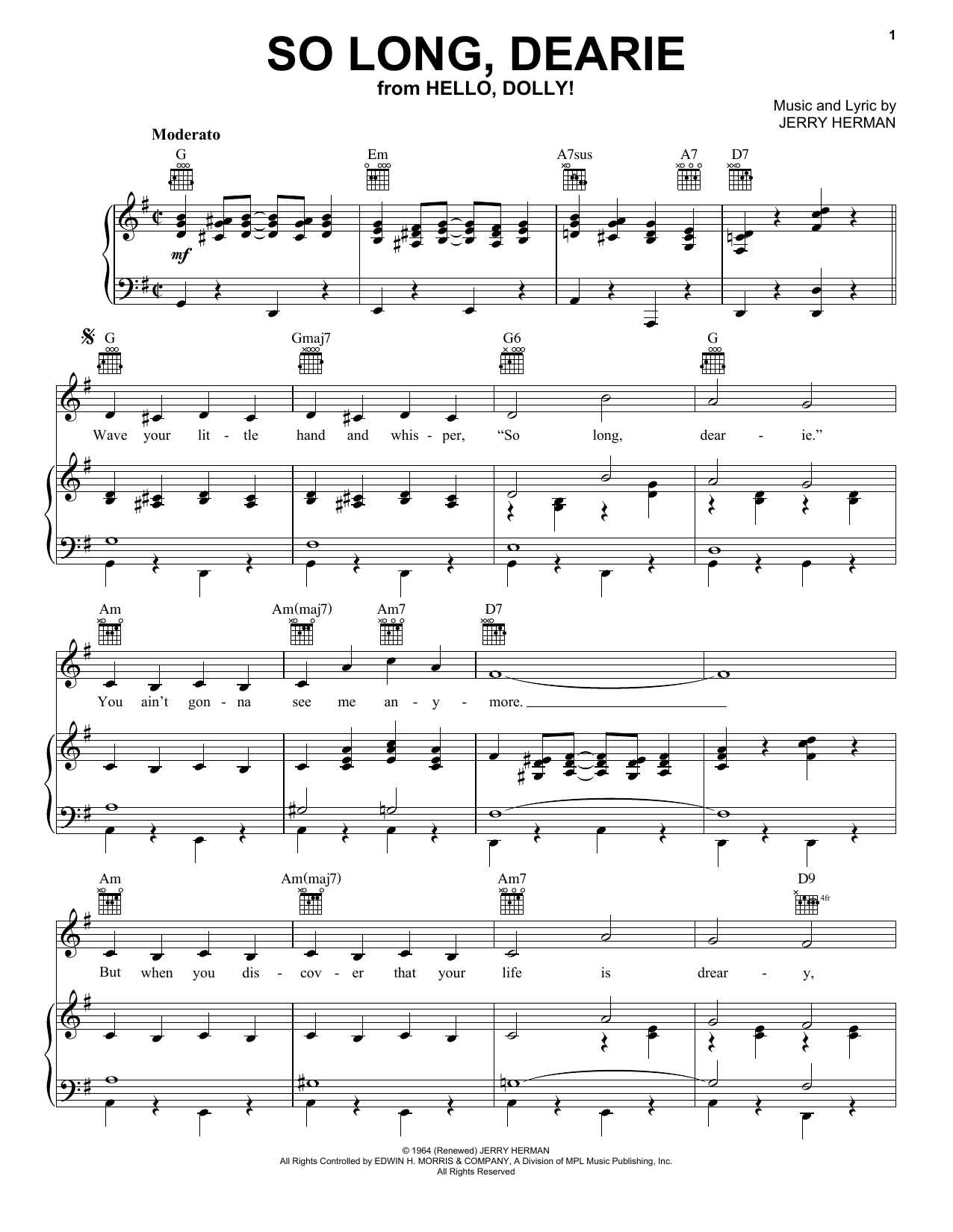 Jerry Herman So Long, Dearie (from Hello, Dolly!) Sheet Music