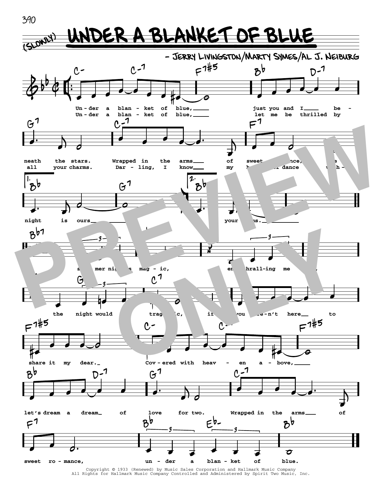 Jerry Livingston Under A Blanket Of Blue (Low Voice) Sheet Music