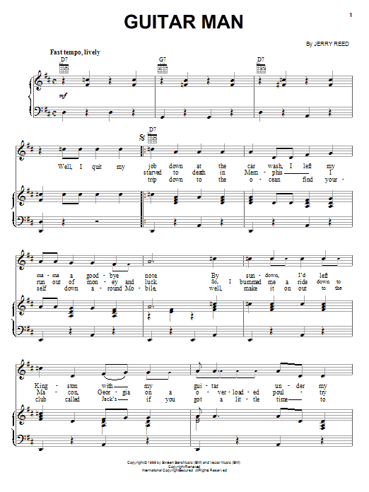 Jerry Reed Guitar Man Sheet Music