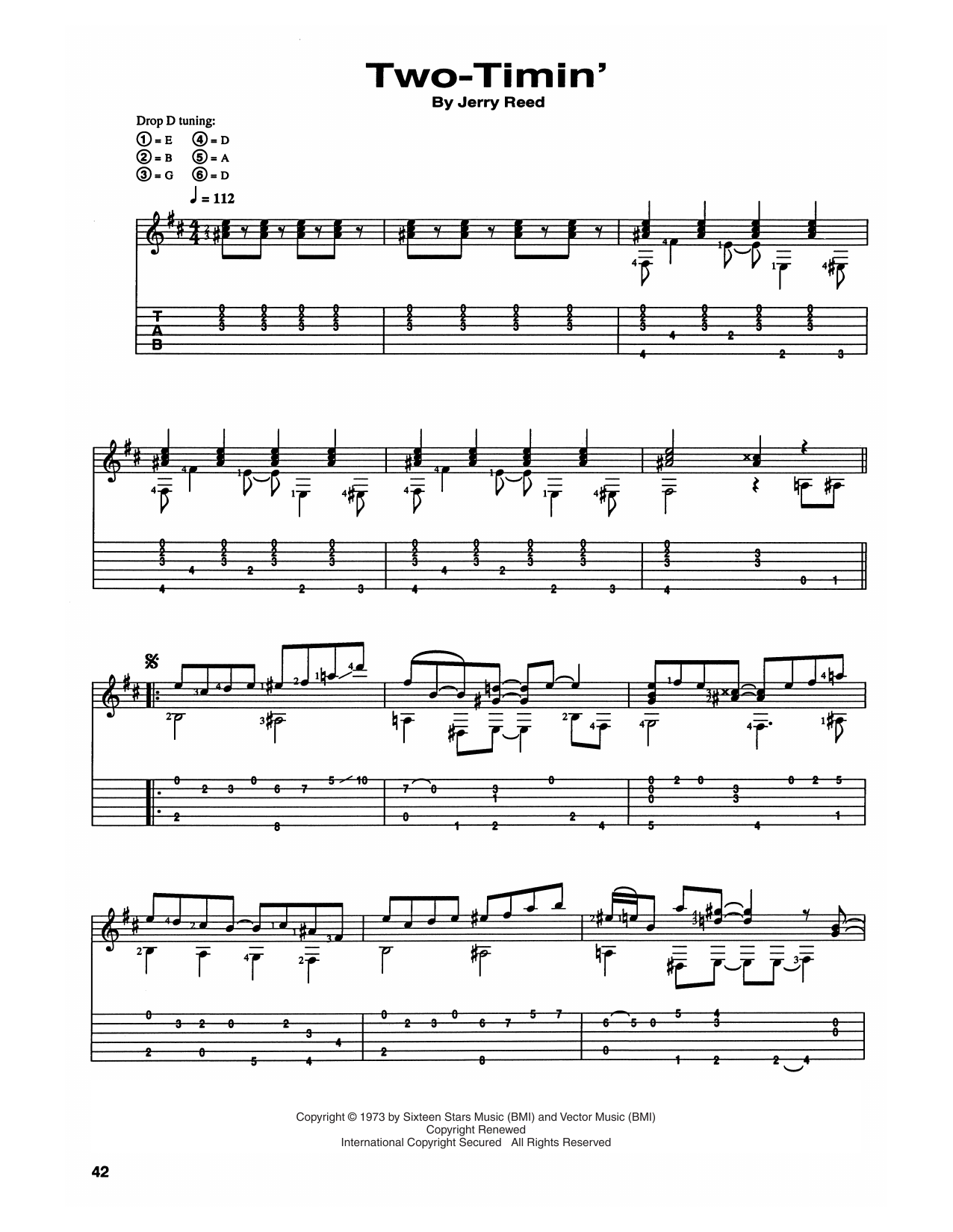 Jerry Reed Two Timin' Sheet Music