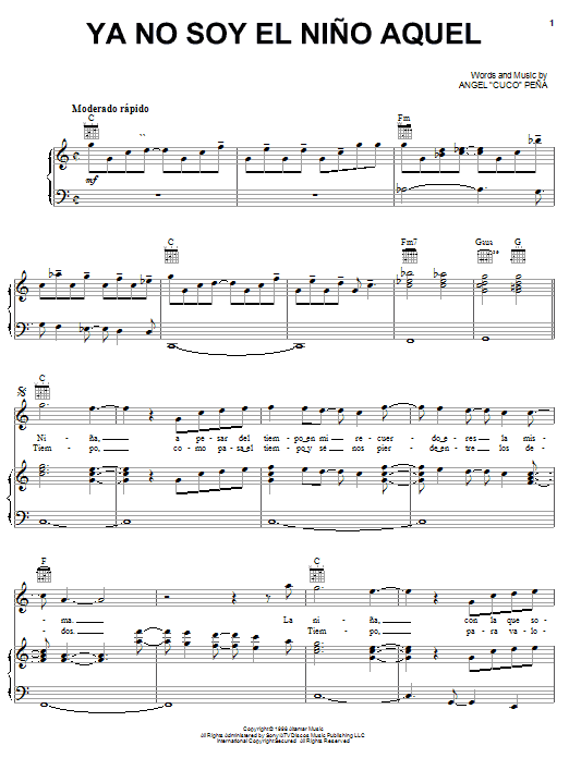 Jerry Rivera Ya No Soy El Nino Aquel Sheet Music