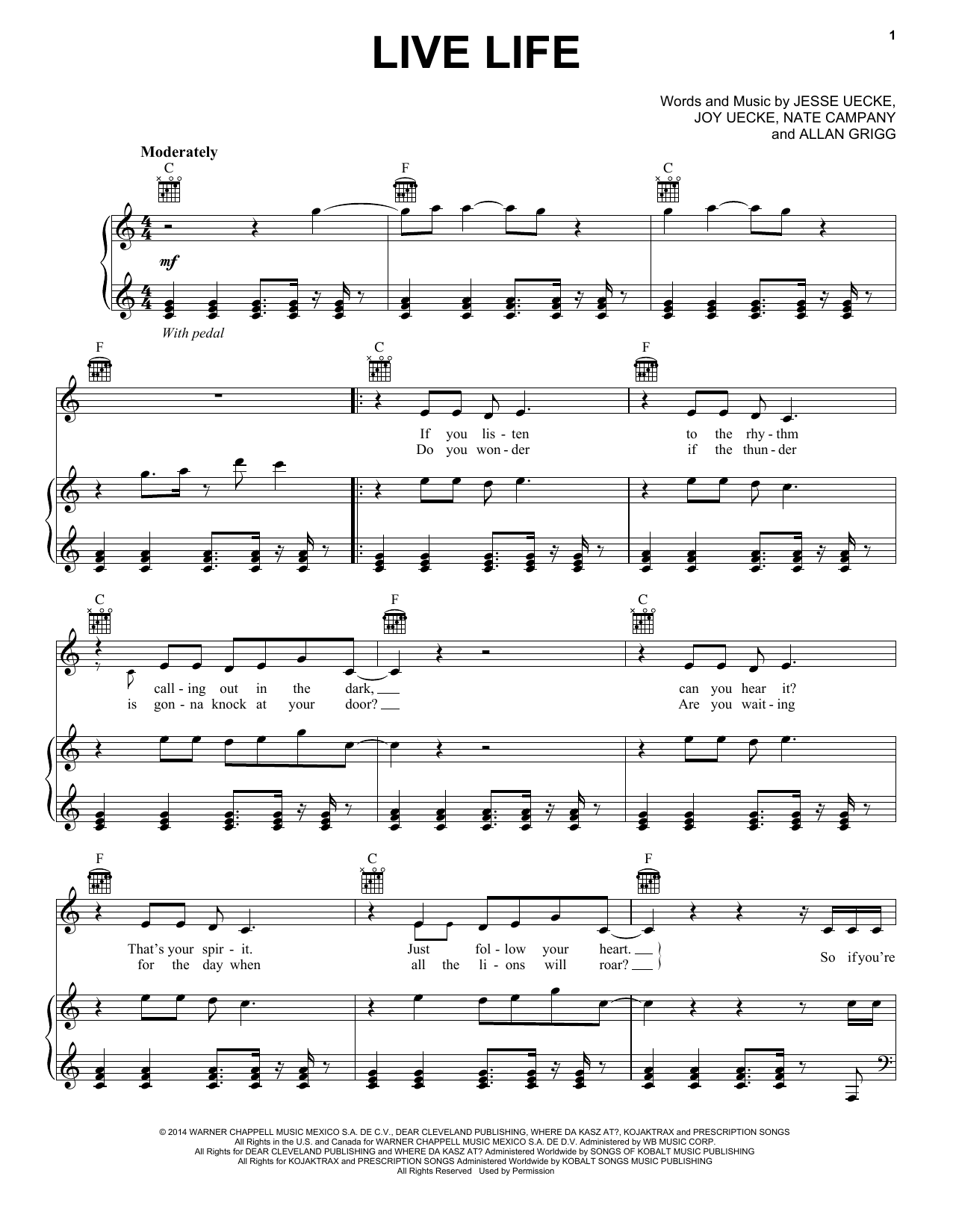 Jesse & Joy Live Life Sheet Music