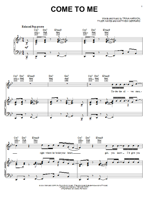 Jesse McCartney Come To Me Sheet Music