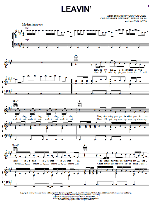 Jesse McCartney Leavin' Sheet Music