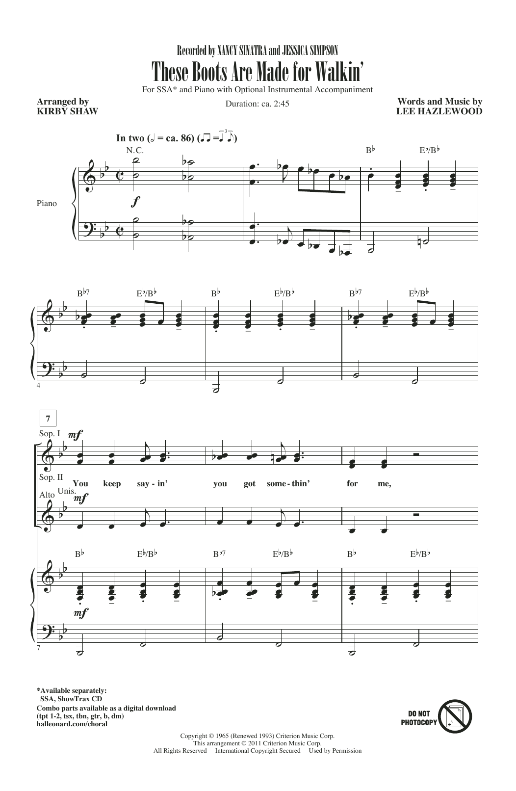 Jessica Simpson These Boots Are Made For Walkin' (arr. Kirby Shaw) Sheet Music