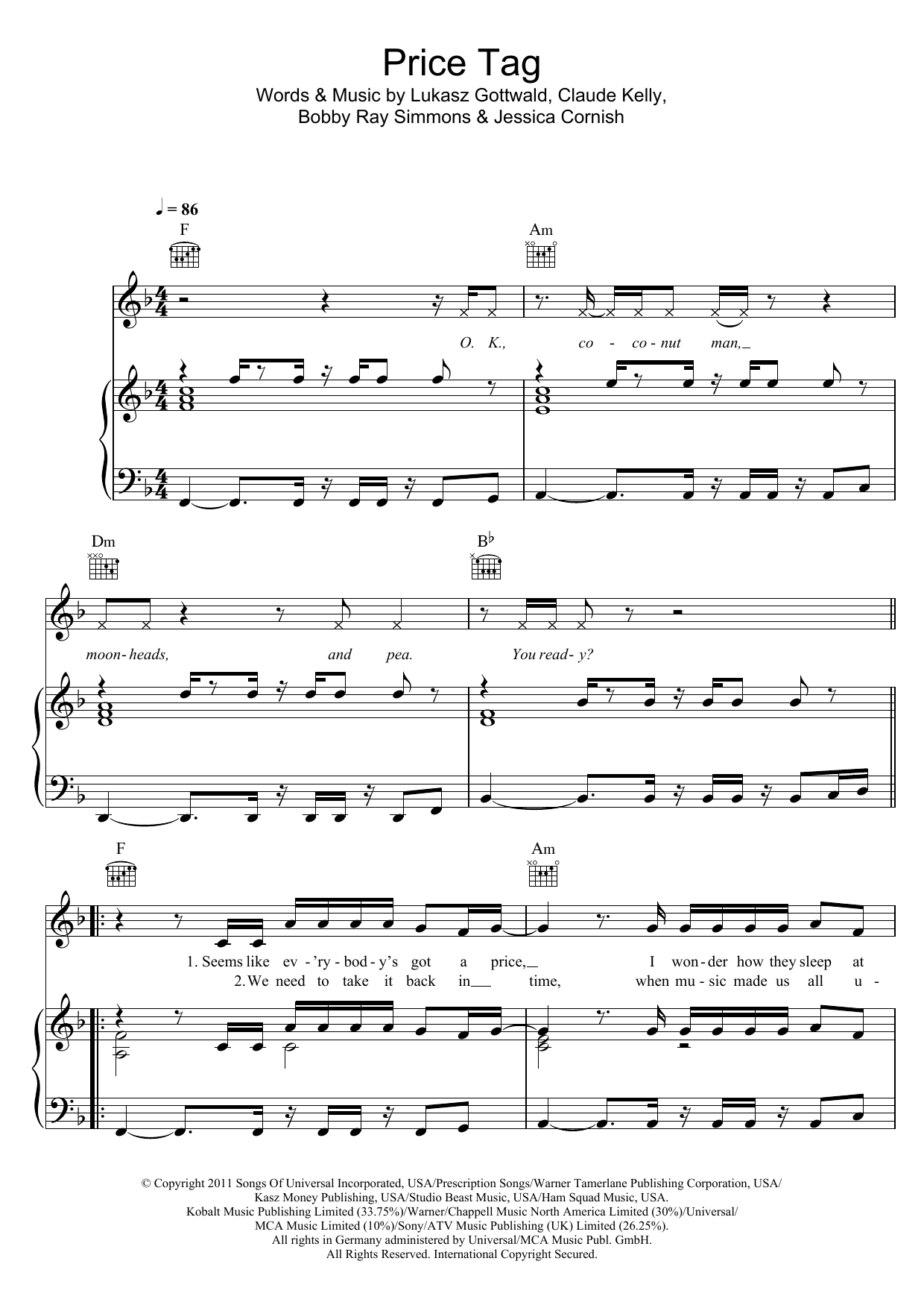 Jessie J Price Tag (featuring B.o.B) Sheet Music