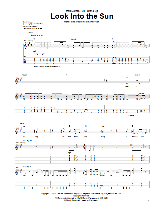 Jethro Tull Look Into The Sun Sheet Music