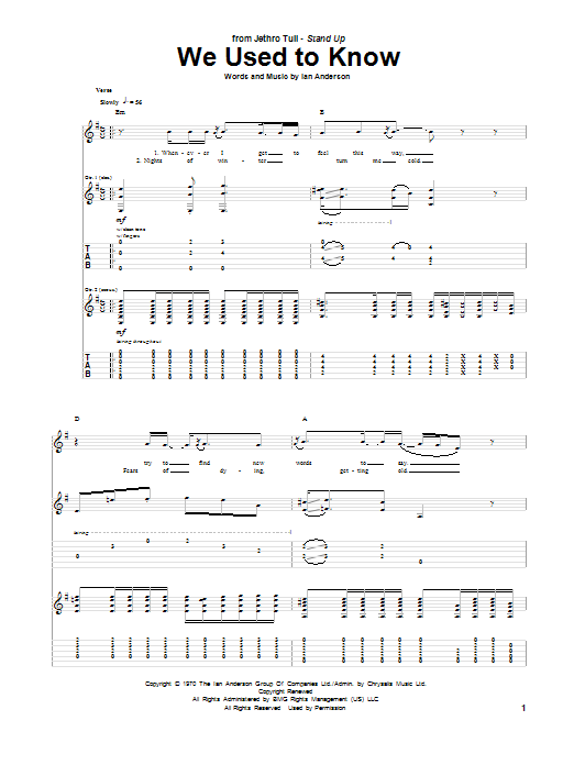 Jethro Tull We Used To Know Sheet Music