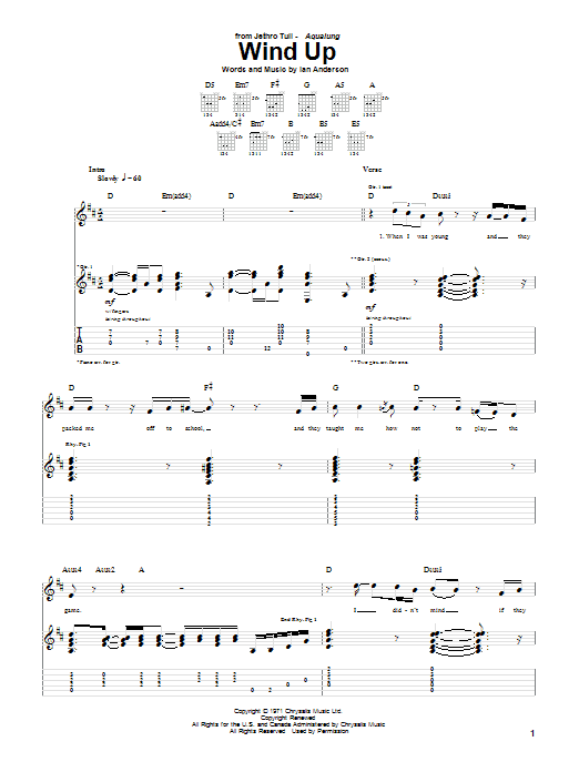 Jethro Tull Wind Up Sheet Music