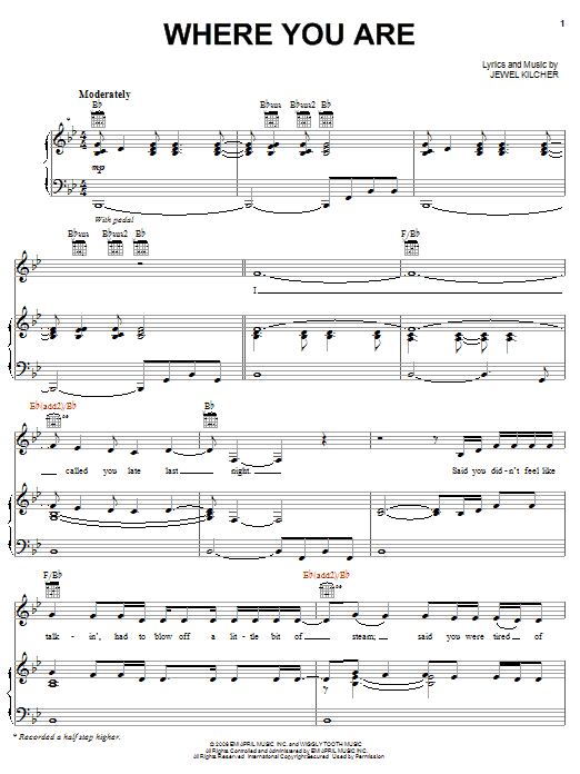 Jewel Where You Are Sheet Music