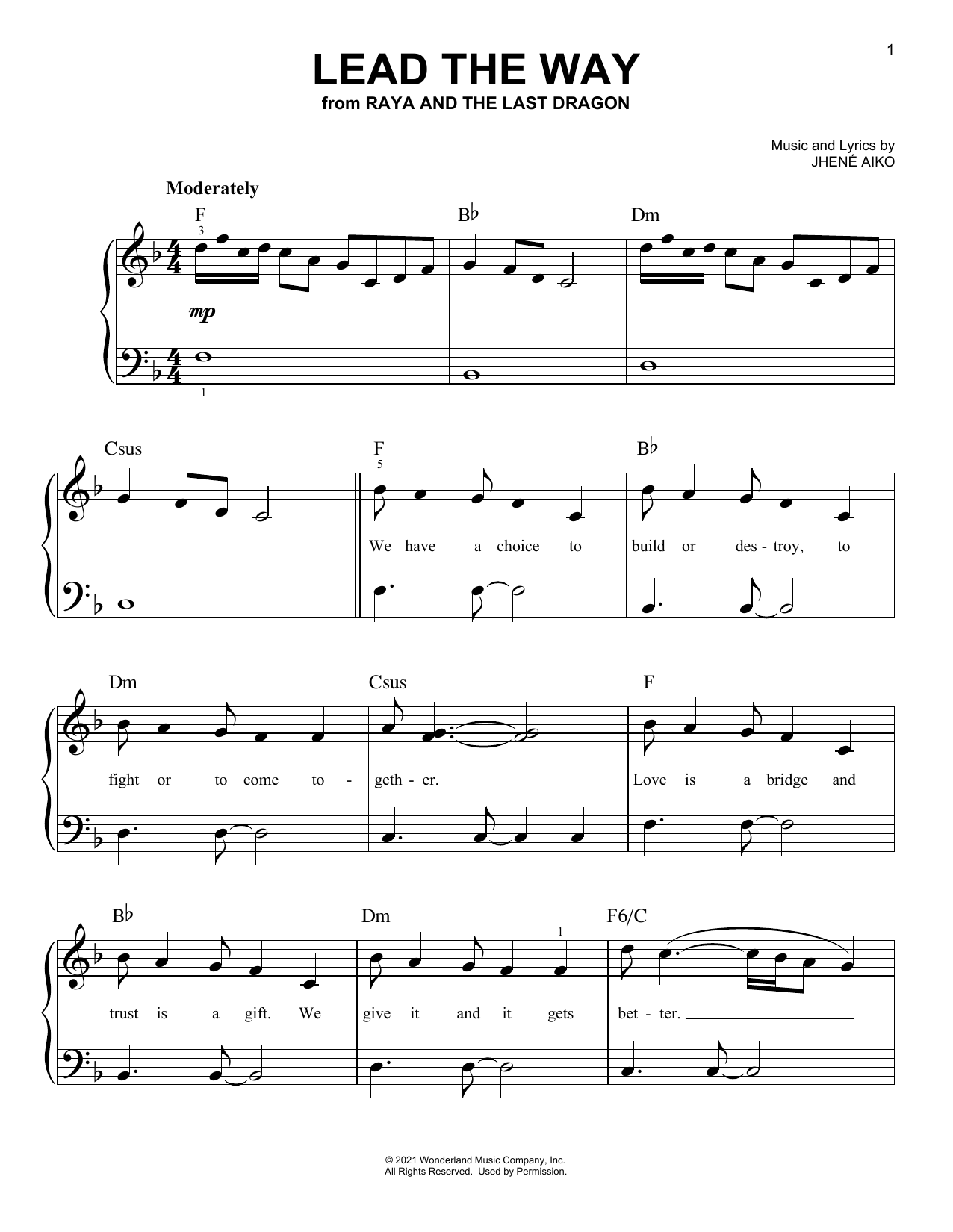Jhené Aiko Lead The Way (from Disney's Raya And The Last Dragon) Sheet Music