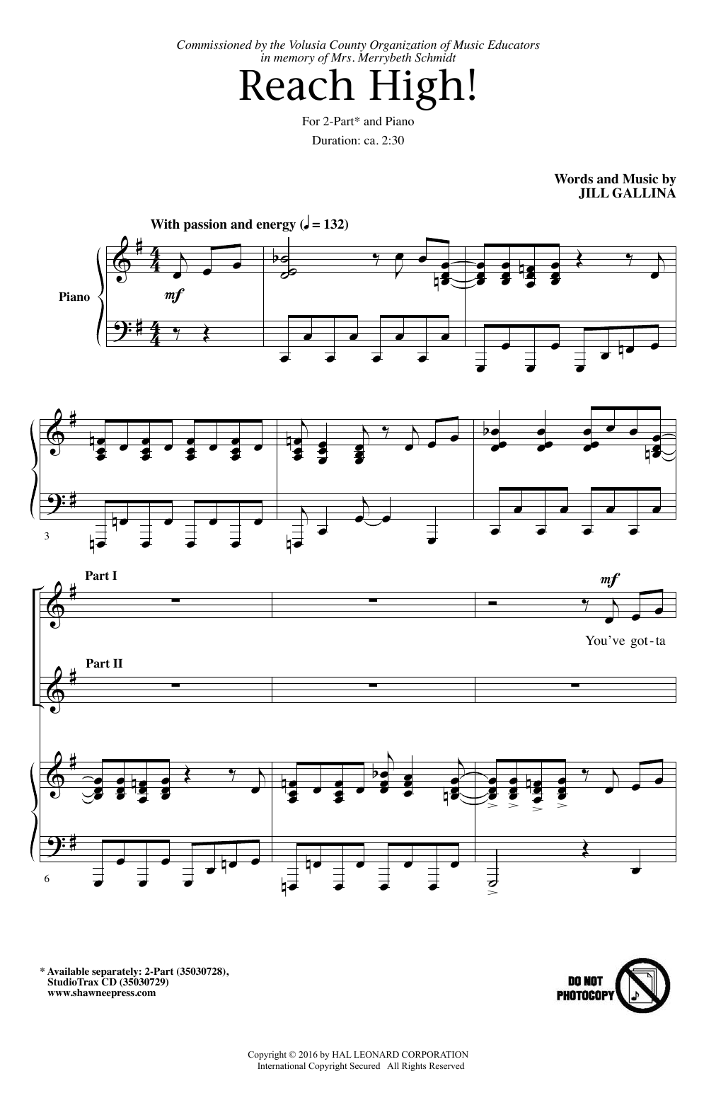 Jill Gallina Reach High! Sheet Music