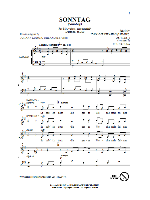 Jill Gallina Sonntag Sheet Music