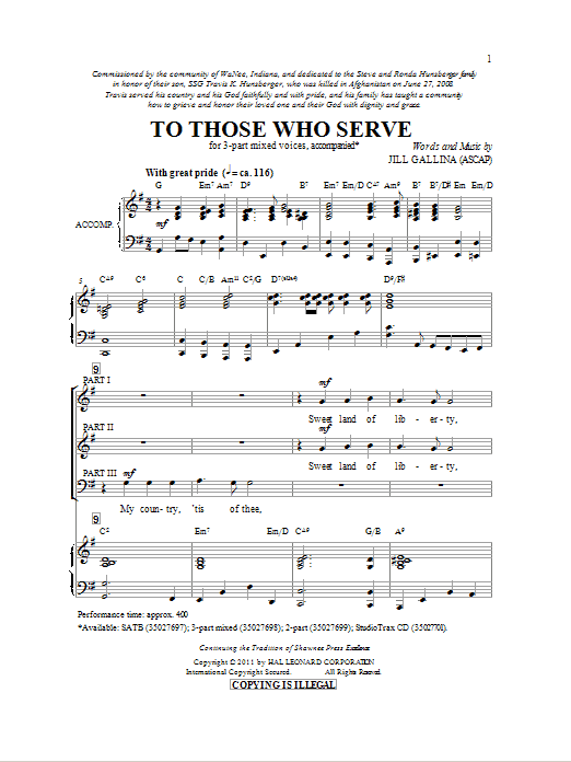 Jill Gallina To Those Who Serve Sheet Music