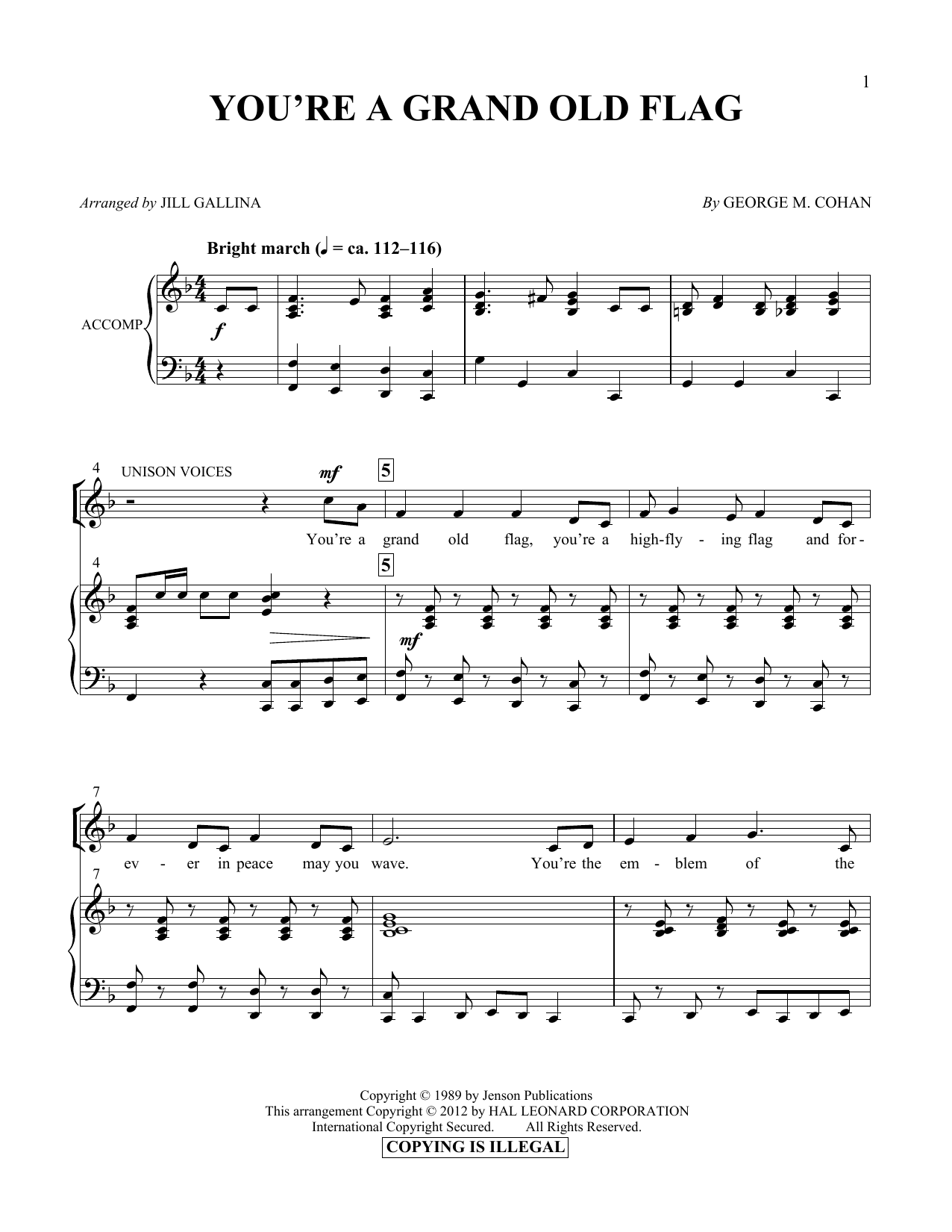 Jill Gallina You're A Grand Old Flag Sheet Music