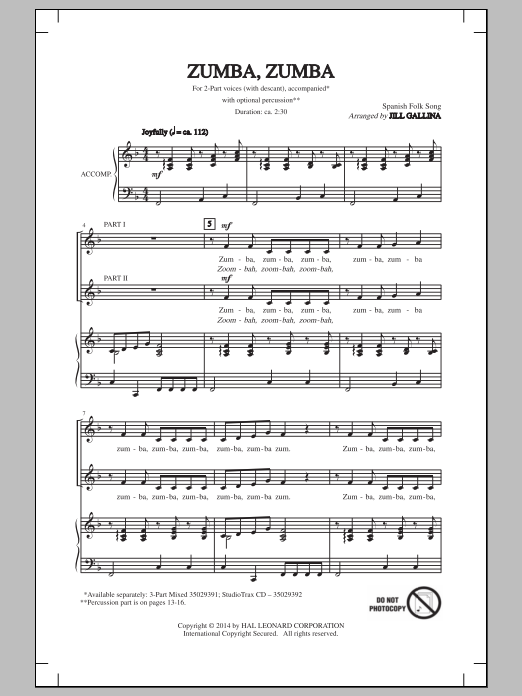 Jill Gallina Zumba, Zumba Sheet Music