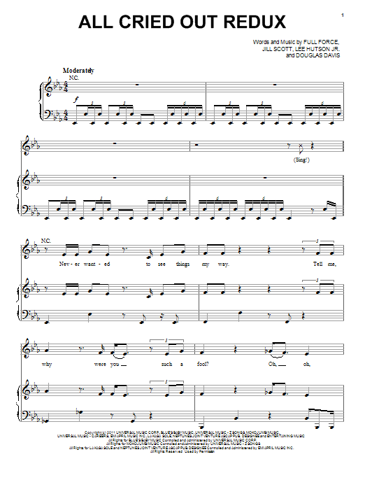 Jill Scott All Cried Out Redux Sheet Music