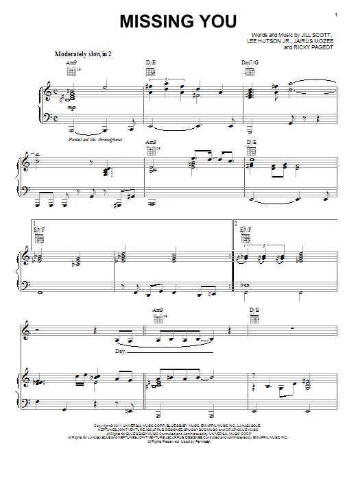 Jill Scott Missing You Sheet Music