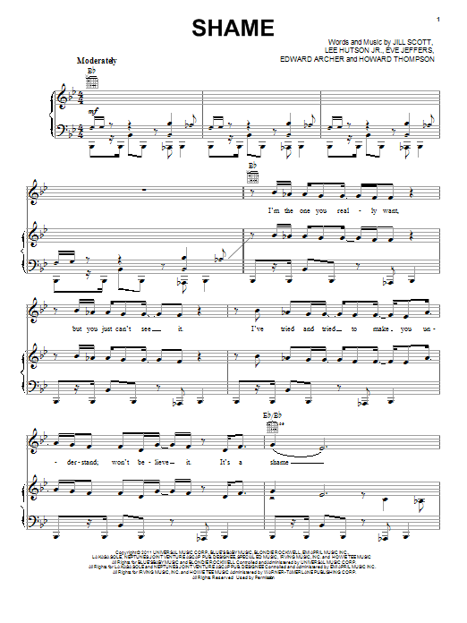 Jill Scott Shame Sheet Music