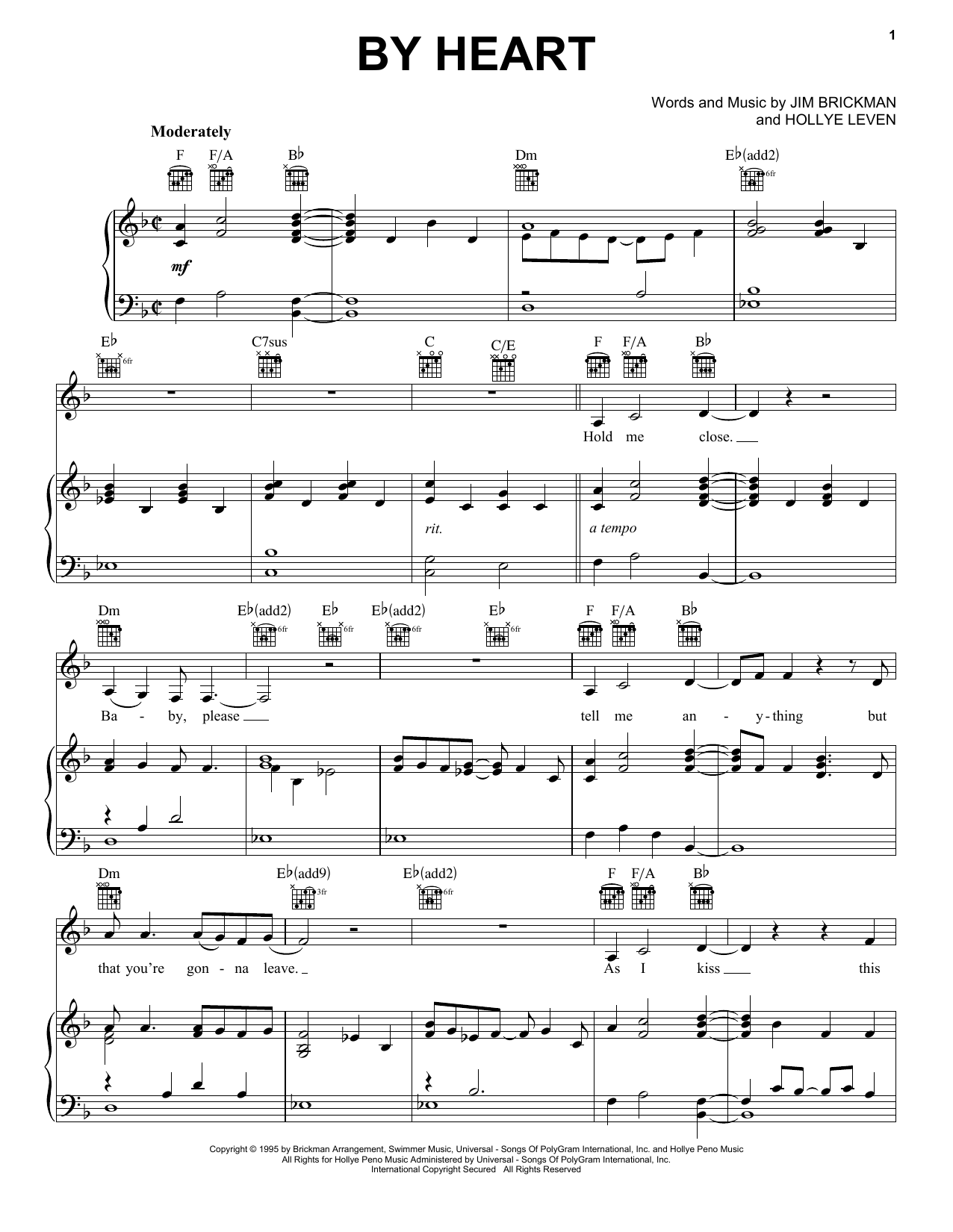 Jim Brickman By Heart (feat. Anne Cochran) Sheet Music
