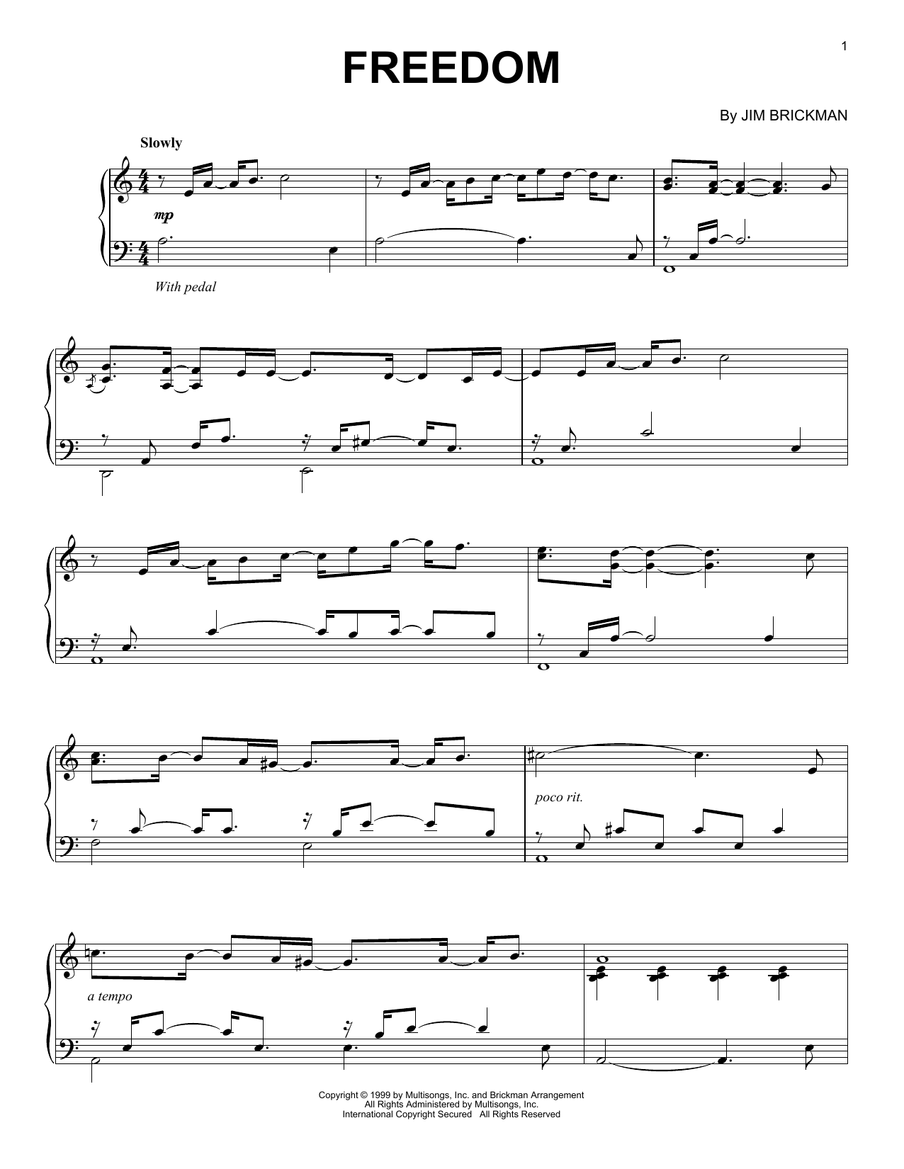Jim Brickman Freedom Sheet Music