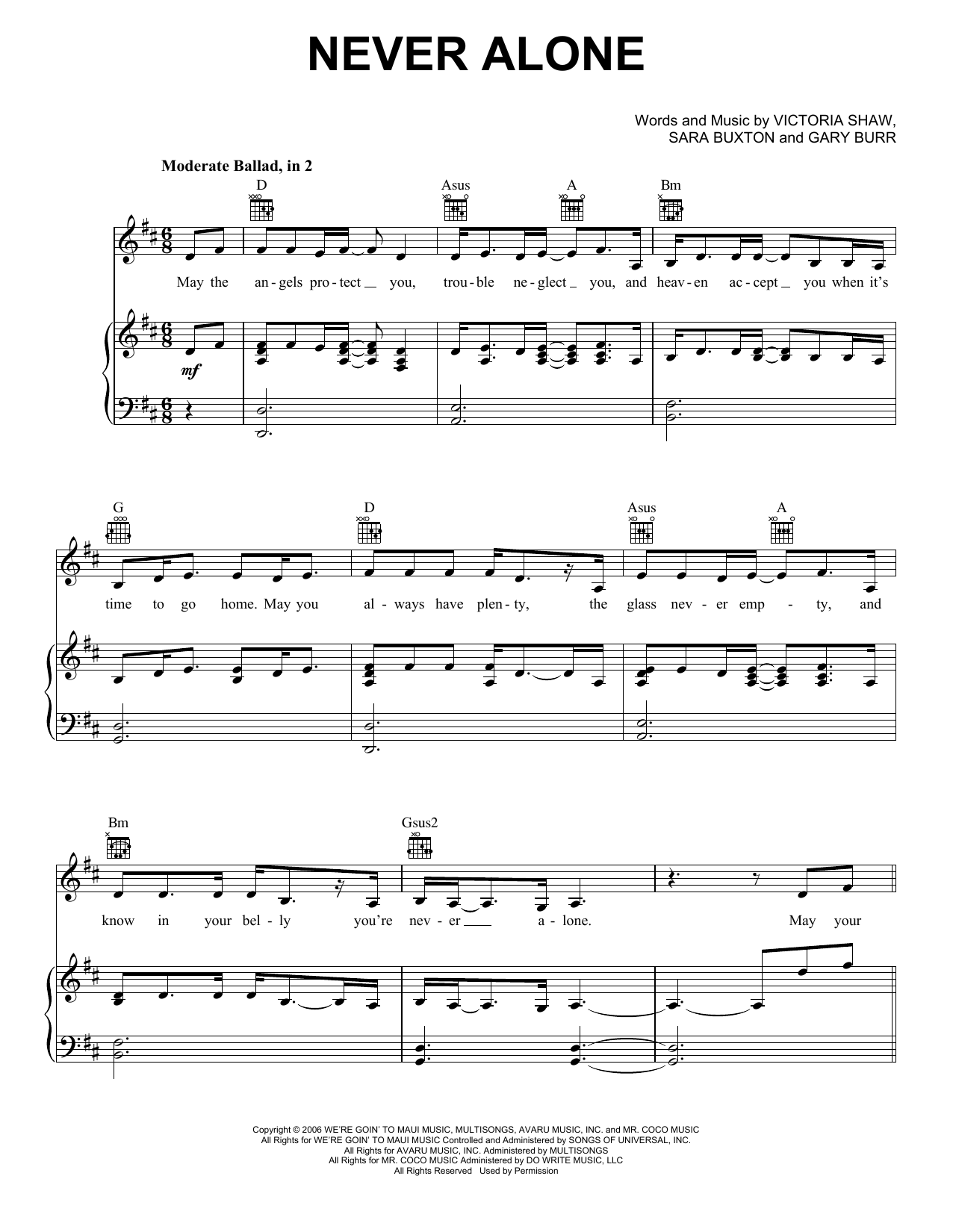 Jim Brickman Never Alone (feat. Lady A) Sheet Music