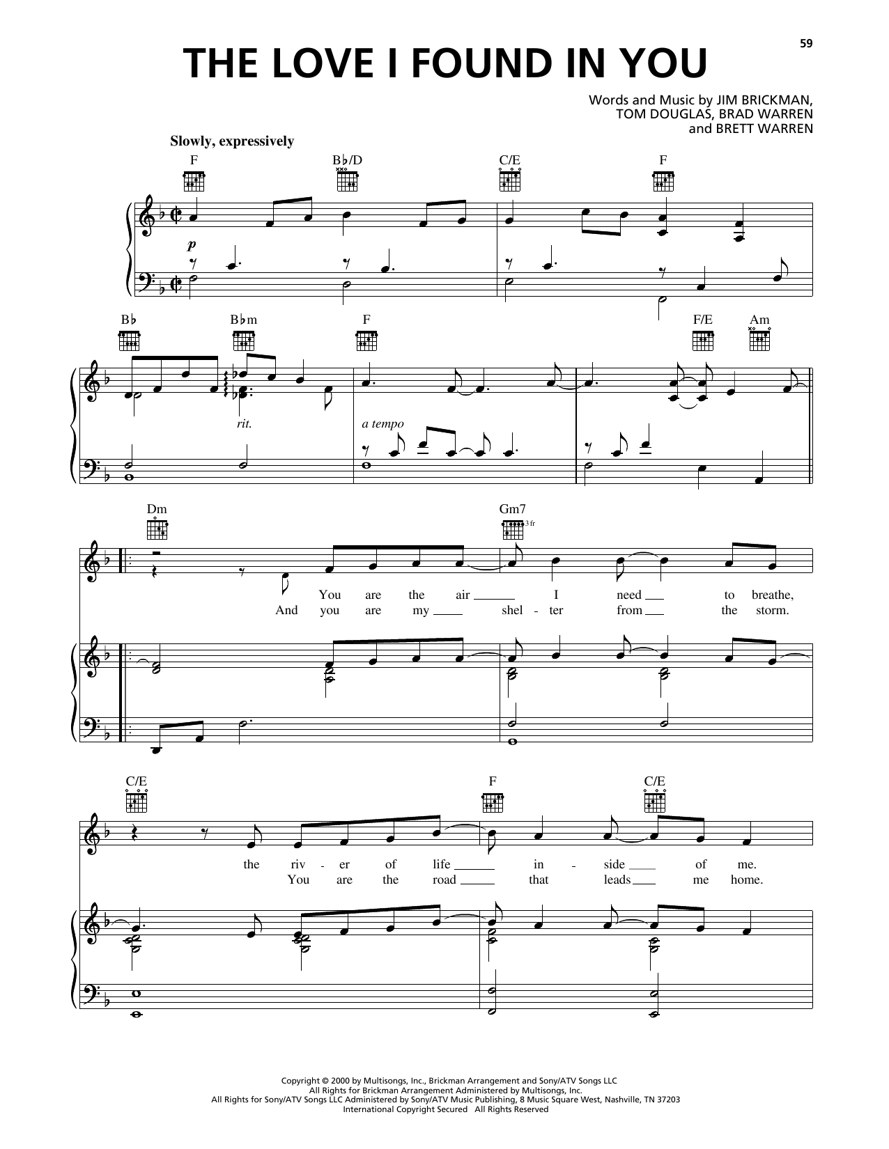 Jim Brickman The Love I Found In You Sheet Music