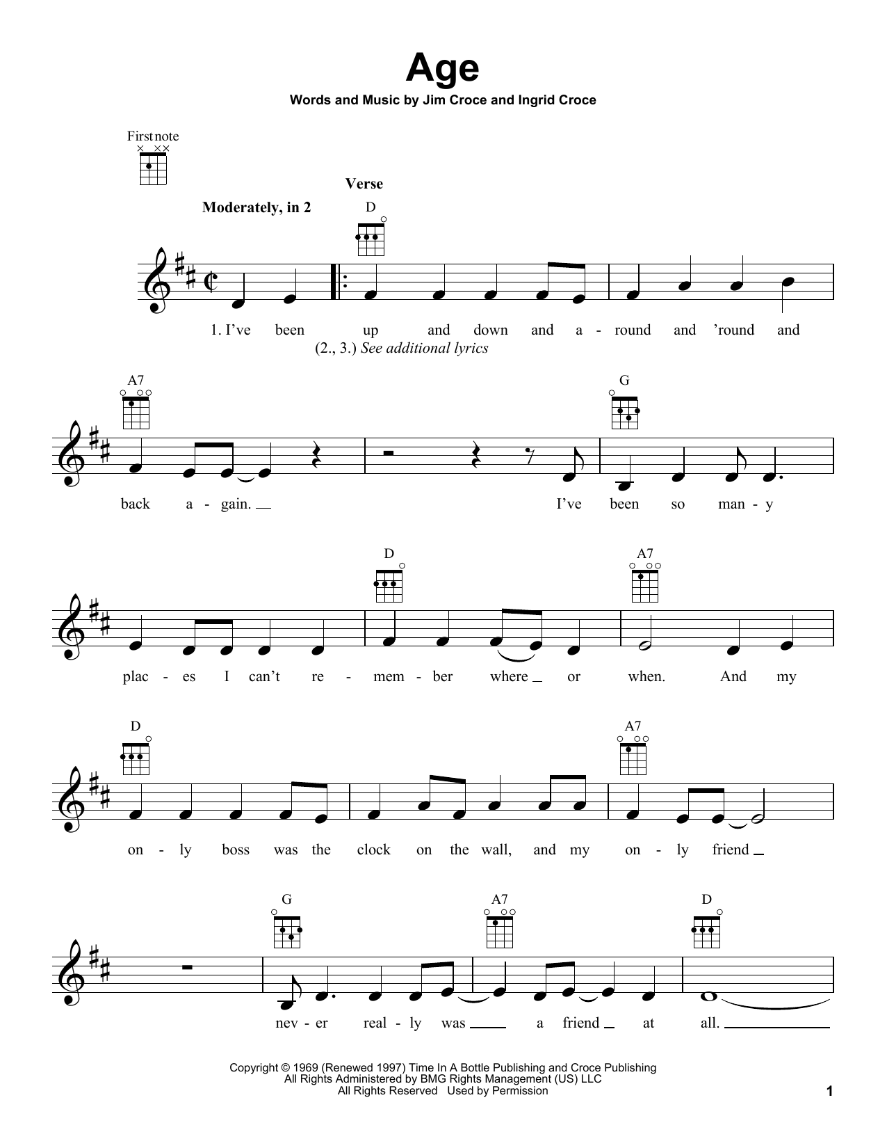 Jim Croce Age Sheet Music