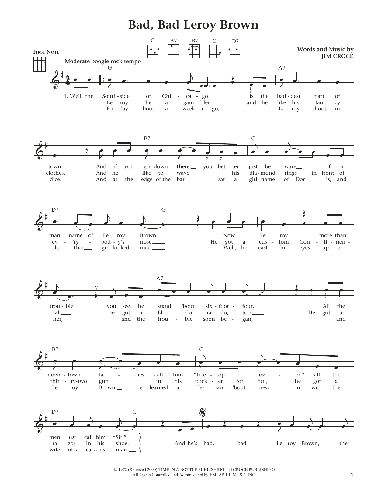 Jim Croce Bad, Bad Leroy Brown (from The Daily Ukulele) (arr. Liz and Jim Beloff) Sheet Music