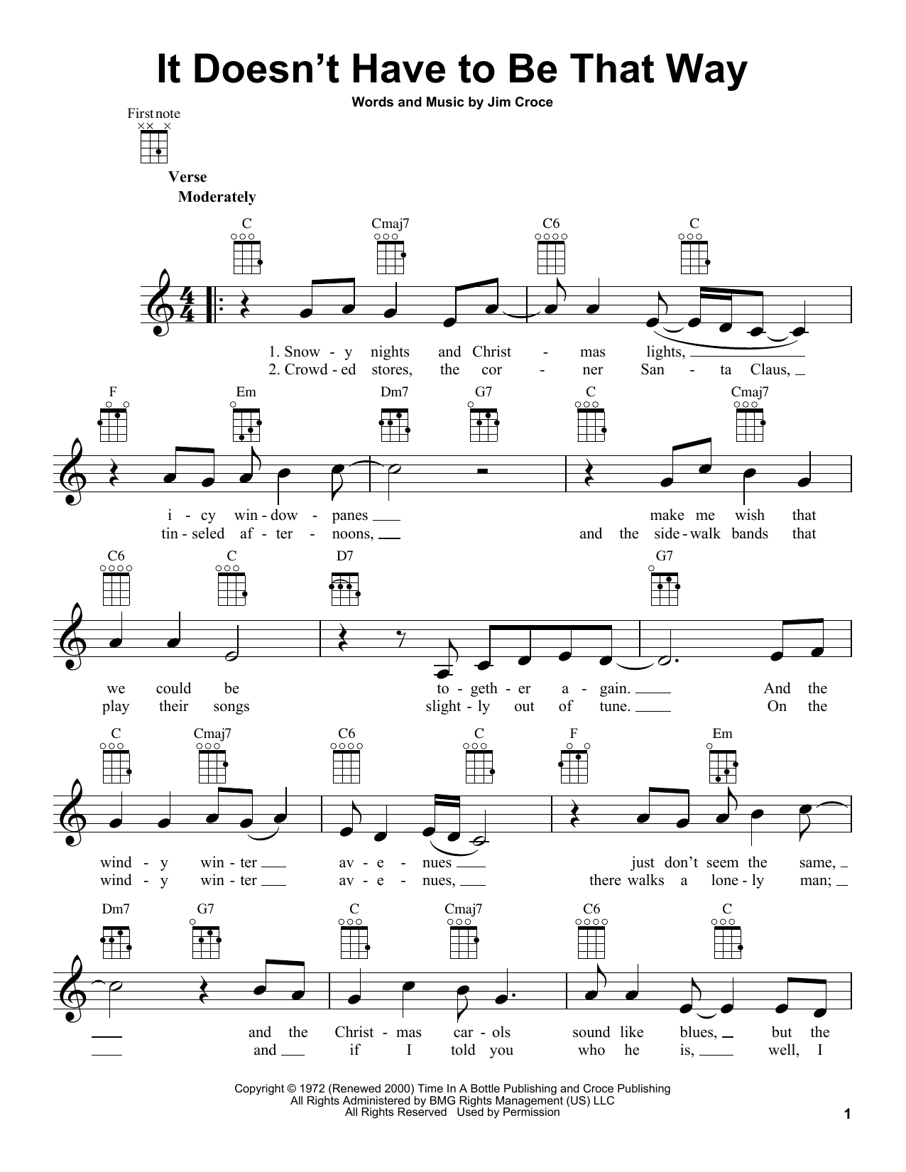 Jim Croce It Doesn't Have To Be That Way Sheet Music