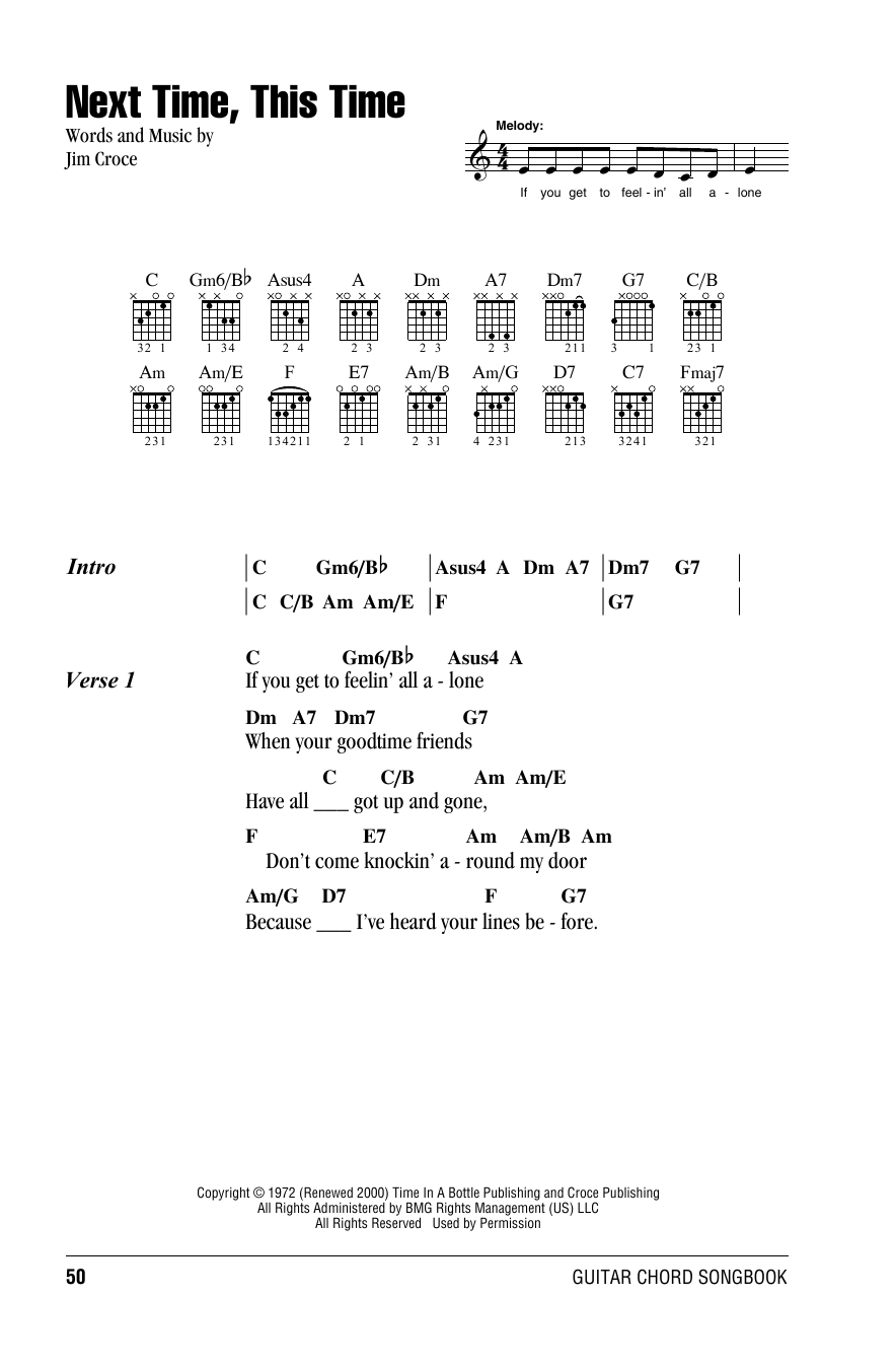 Jim Croce Next Time, This Time Sheet Music