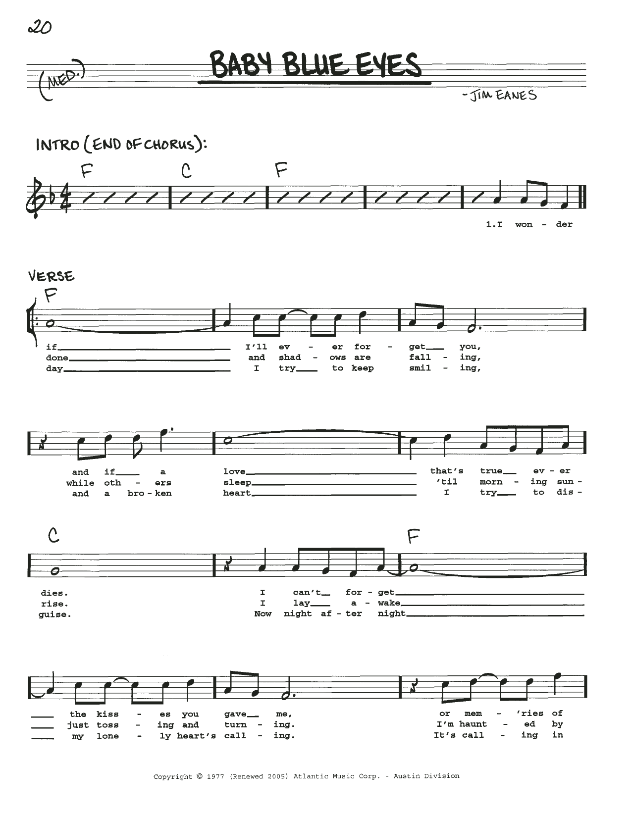 Jim Eanes Baby Blue Eyes Sheet Music